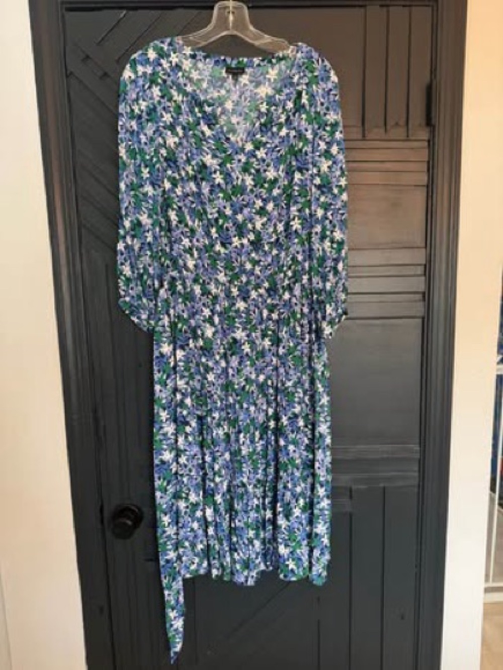 Talbots Blue and Green Floral V-Neck Midi Dress